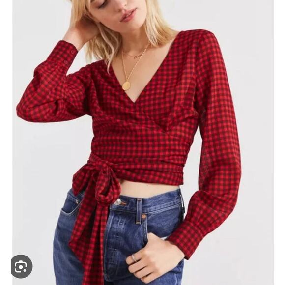 Urban Outfitters Tops - Urban Outfitters Red Gingham Wrap Shirt Women Medium NWT